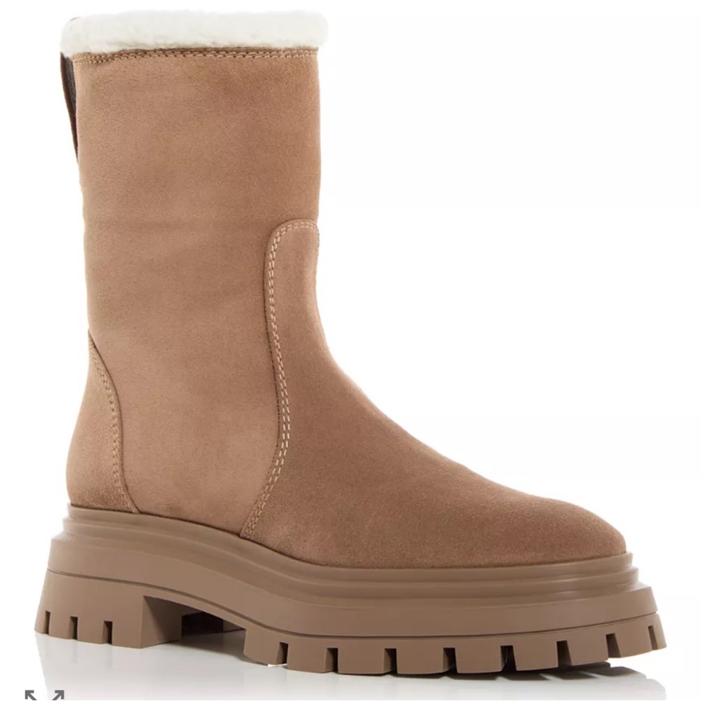 Stuart Weitzman Bedford Chill Moto Bootie Genuine Shearling Suede